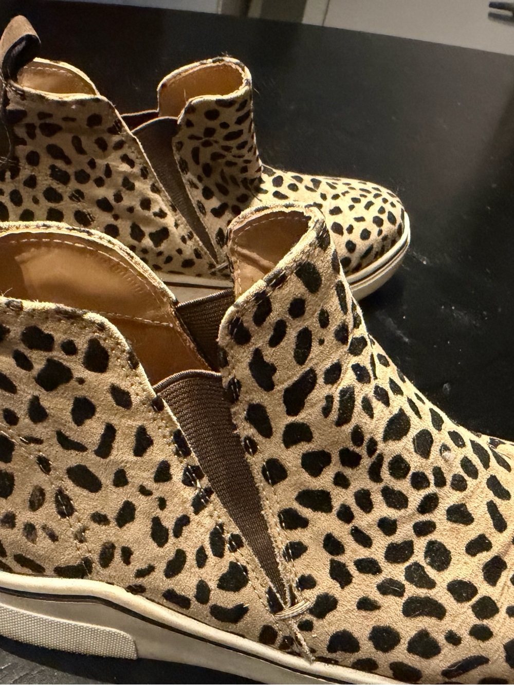 Leopard Print Slip-On Women’s Ankle Sneakers - Tan/Black